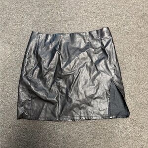 Lulus Black Faux Leather Mini Skirt with Side Slit